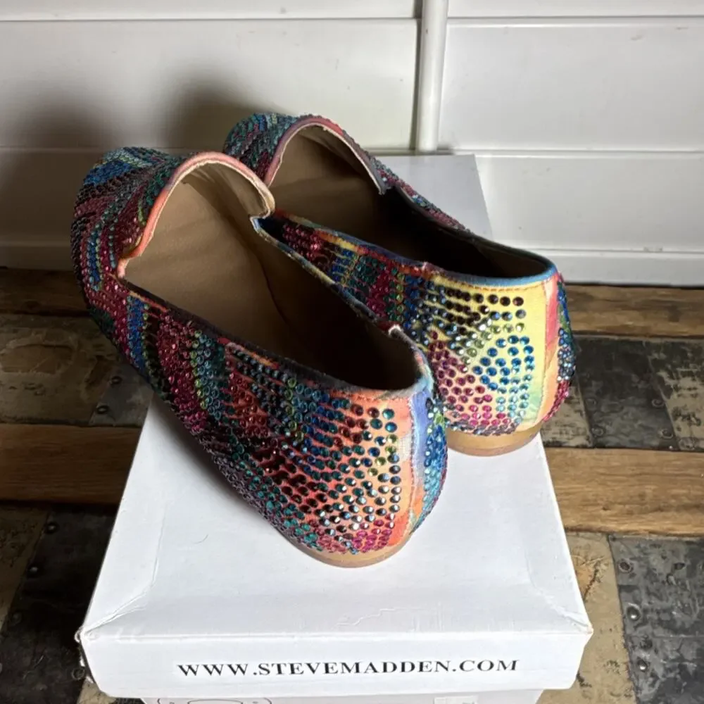Steve Madden Multicolor Rhinestone Textile Slip On Flat Loafers Women's 7.5